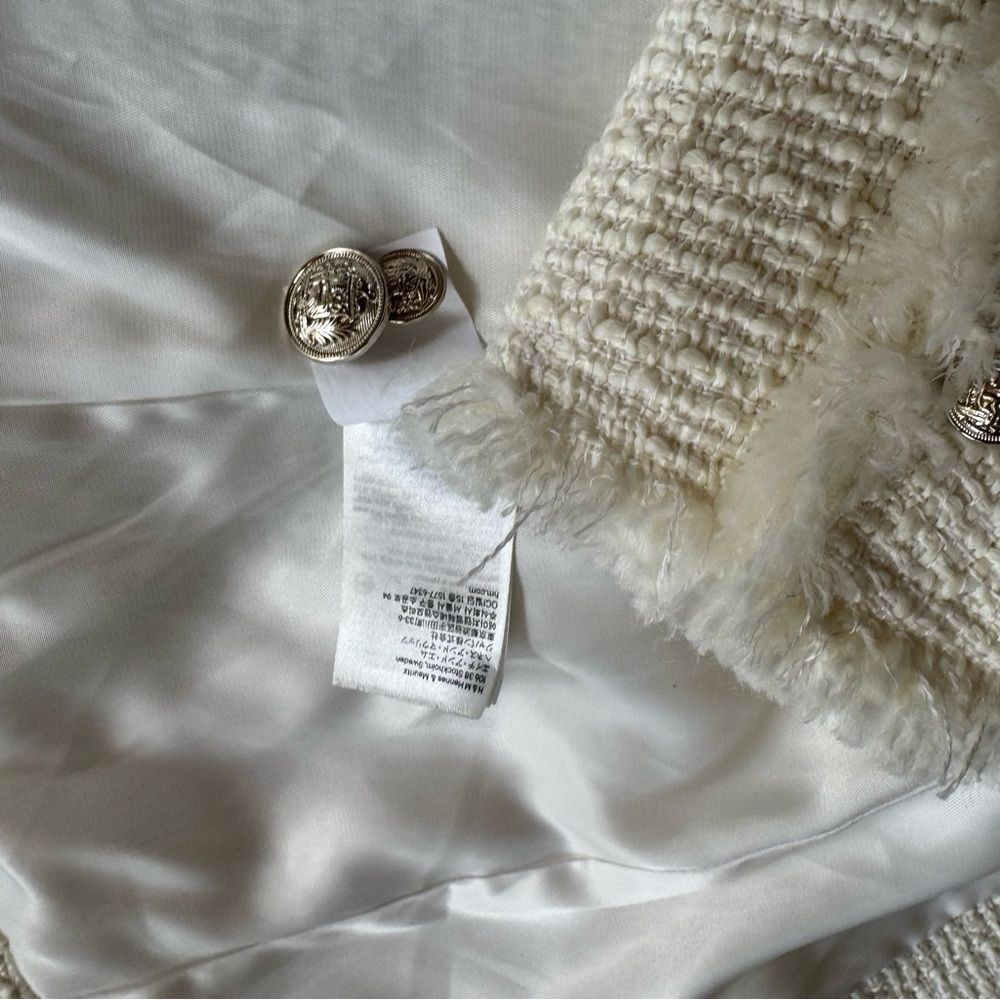 Cream Textured Jacket H&M New Without Tags Office Siren Quiet Luxury Size XS - Picture 9 of 16